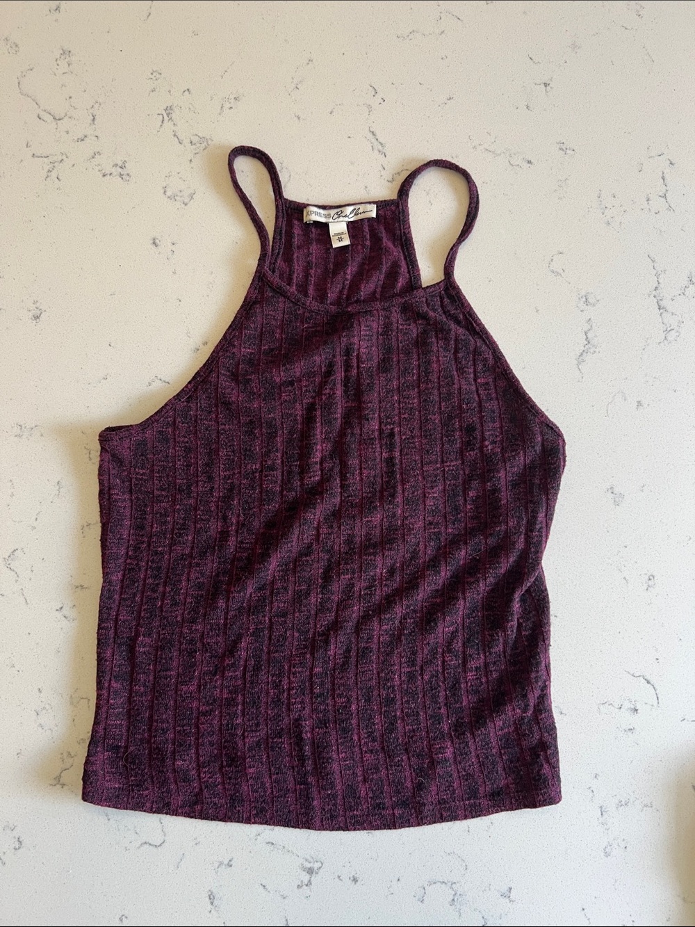 Express Ribbed Cropped Halter Tank Top in Deep Plum
